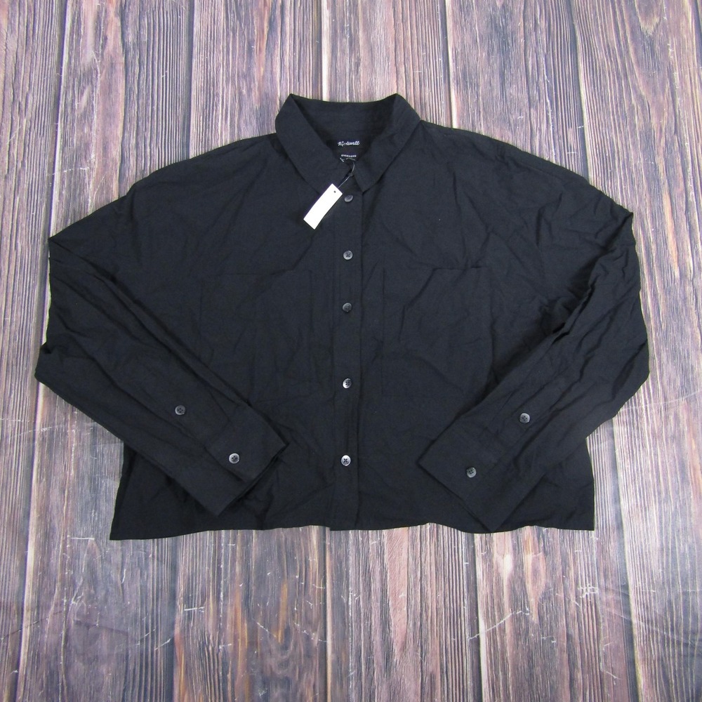Madewell Shirt Womens Small Black Oversized Cotton Button Up Long Sleeve NWT